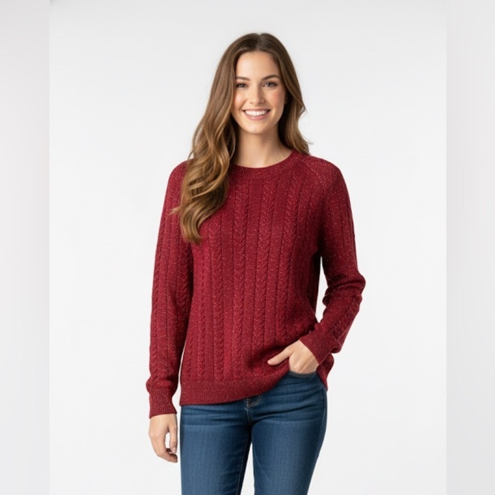 Athleta Crossroads Crew Wool Blend sweater decadent red metallic size small